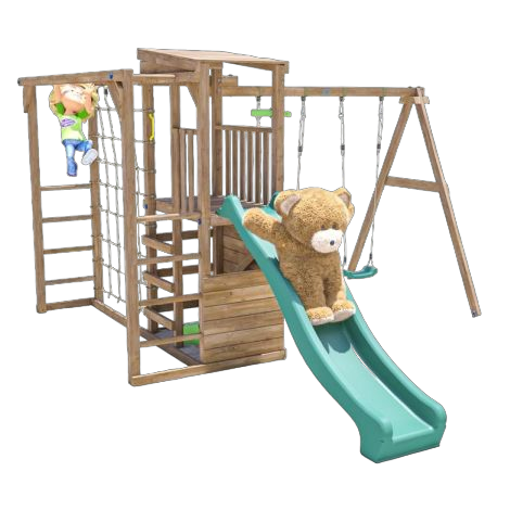 Complex de joaca ChallengeFort cu 2 leagane si monkeybar, tobogan verde, Dunster House - imagine 7